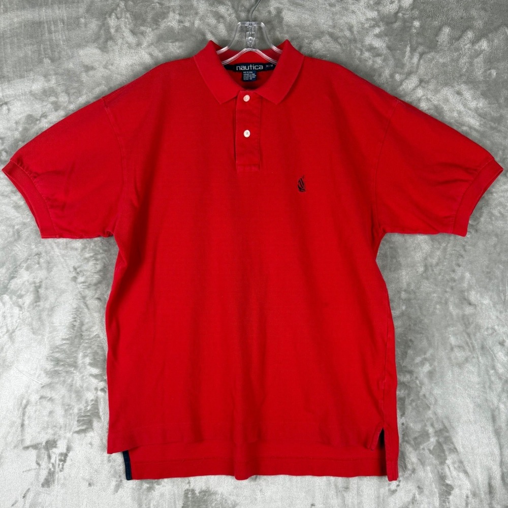 Nautica Red Short Sleeve Embroidered Logo Polo Shirt Men's M‎